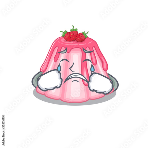 Strawberry jelly cartoon character concept with a sad face