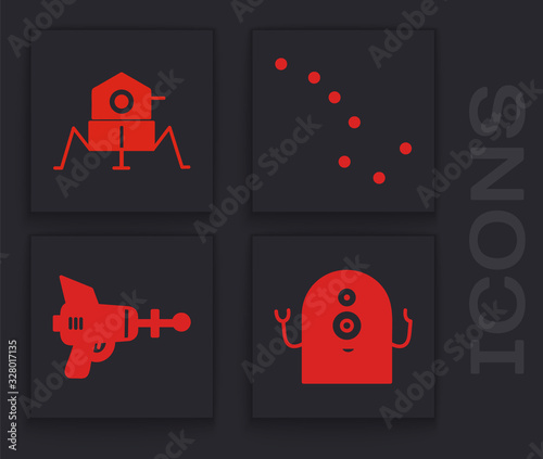 Set Alien, Mars rover, Great Bear constellation and Ray gun icon. Vector