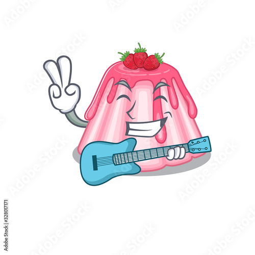 A picture of strawberry jelly playing a guitar