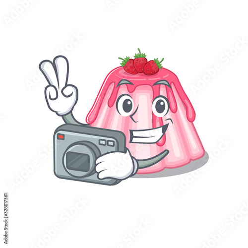 Cool Photographer strawberry jelly character with a camera