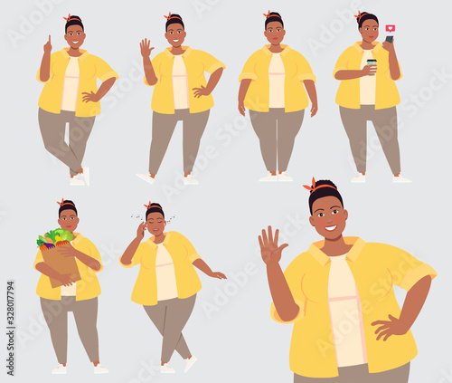 Young beautiful plus size woman. Body positive vector illustration.  photo