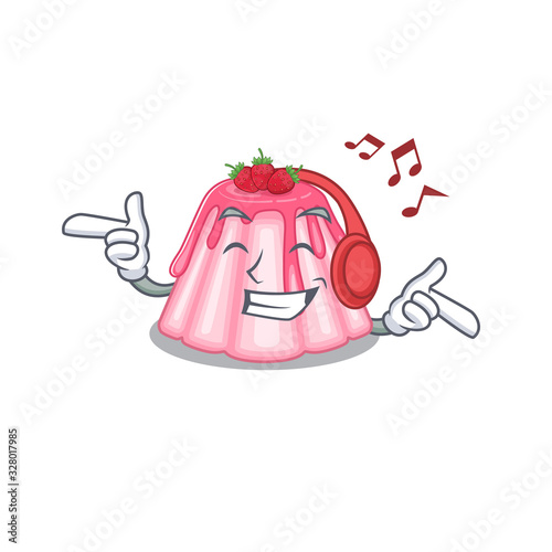 Listening music strawberry jelly cartoon character concept