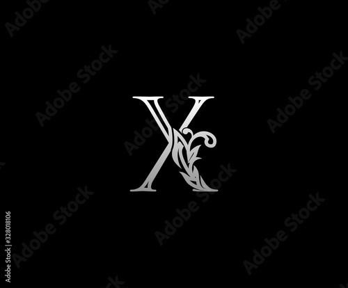 Initial X letter silver luxury beauty flourishes vintage monogram logo perfect for boutique, wedding invitation, restaurant,hotel.