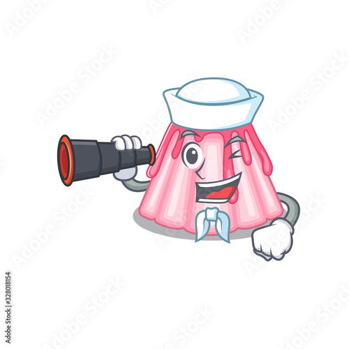 A picture of strawberry jelly working as a Sailor with binocular