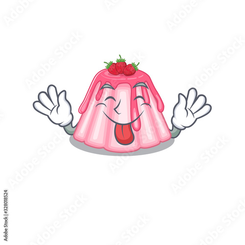 Funny strawberry jelly mascot design with Tongue out