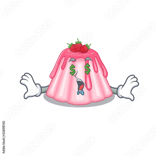 Happy rich strawberry jelly cartoon character with Money eye