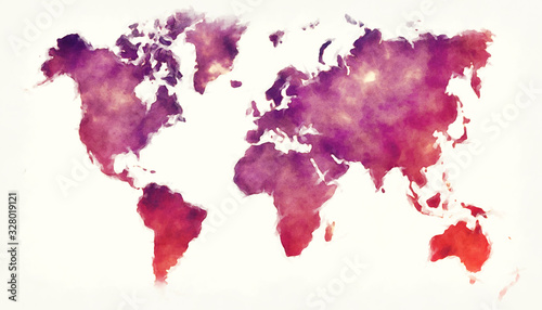 Fototapeta Naklejka Na Ścianę i Meble -  World watercolor map in front of a white background
