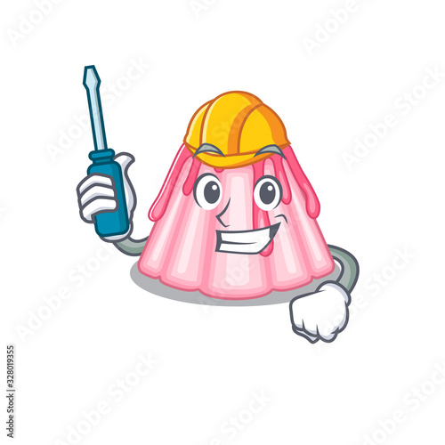 cartoon character style strawberry jelly working as an automotive