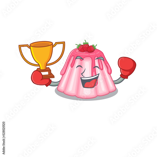 fantastic Boxing winner of strawberry jelly in mascot cartoon design