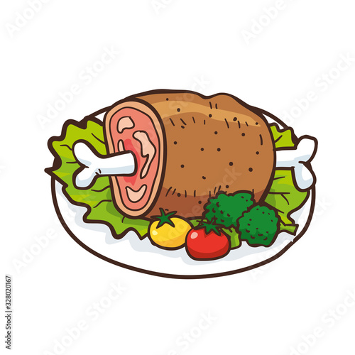 イラスト ：洋食　骨付き肉