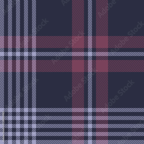 Tartan plaid pattern background. Seamless herringbone check plaid graphic in dark blue, purple, and pink for scarf, blanket, throw, duvet cover, or other modern autumn winter fabric design.