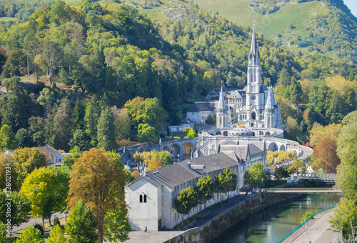 Fotografie Lourdes landmark in the morning filtered
