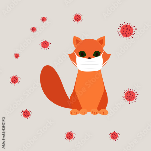 Cat in protective mask for virus and pollution. Protect your pets from virus and coronavirus.