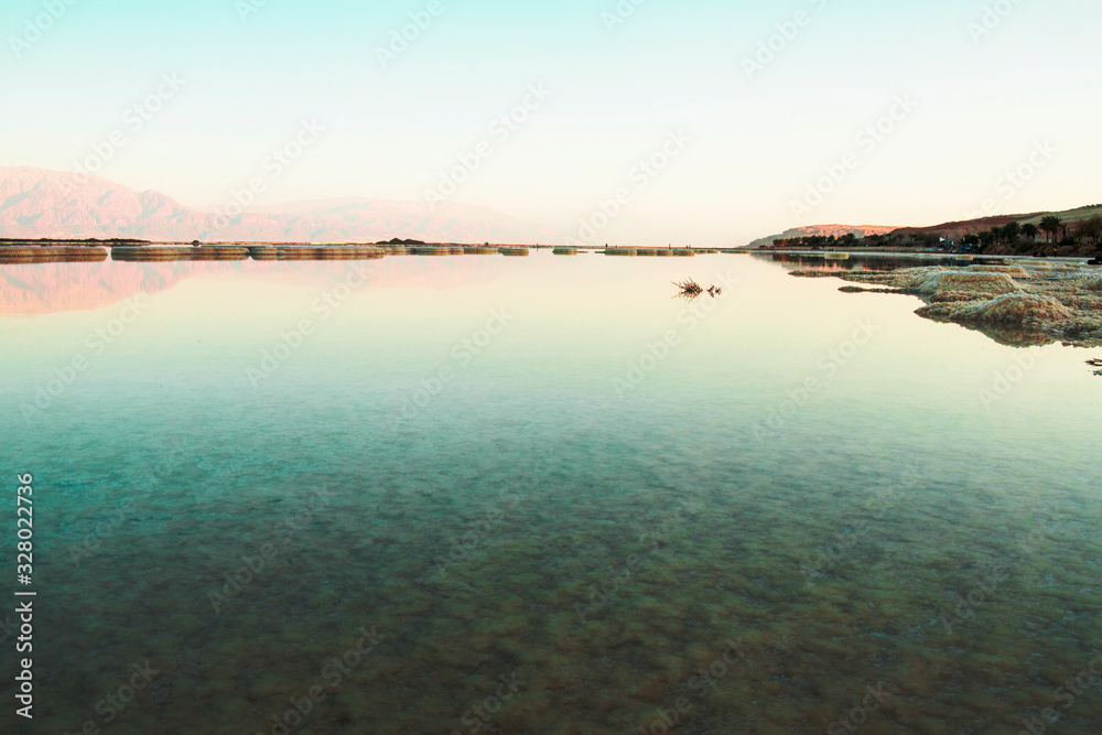 panoramic view of the dead sea and beach