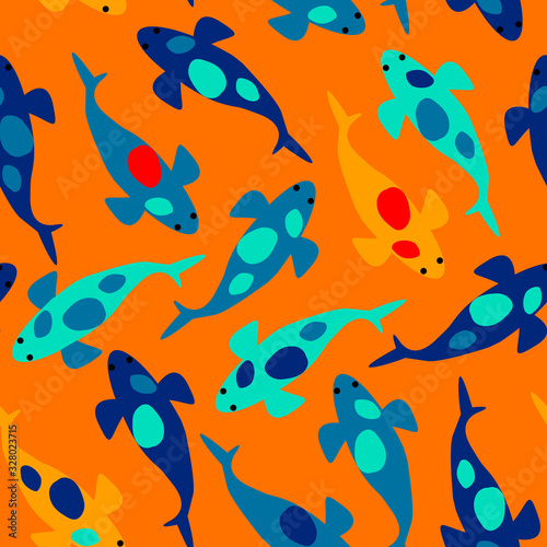 Colorful seamless pattern with cute koi carps, vector	