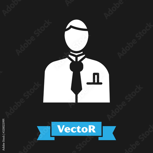 White Businessman or stock market trader icon isolated on black background. Vector Illustration