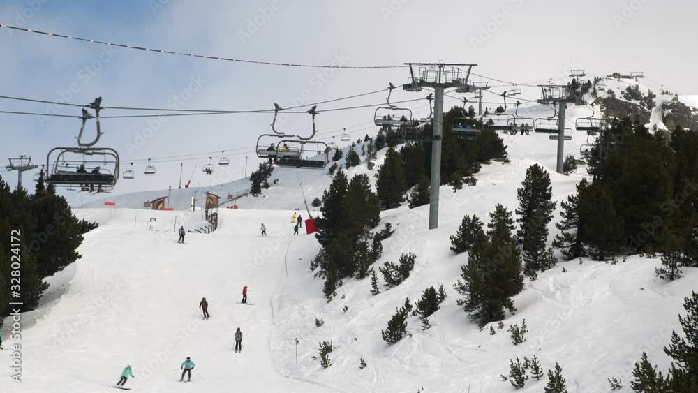 Part of ski resort from above with people skiing Part of ski resort from above with people skiing