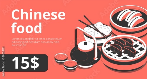 Chinese Food Isometric Banner 