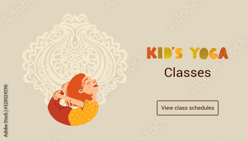 Vector colorful horizontal web banner template Kids Yoga Classes