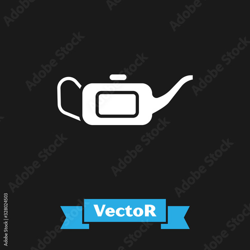 White Canister for motor machine oil icon isolated on black background. Oil gallon. Oil change service and repair. Vector Illustration