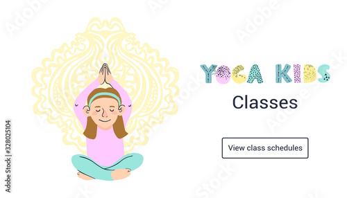 Vector colorful horizontal web banner template Kids Yoga Classes