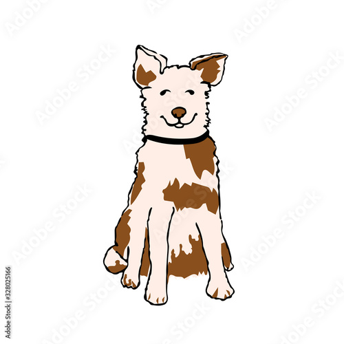 Vector colorful illustration dog sitting,, waiting for the owner. Can be used for postcard, banner, t-shirt print, invitation, greeting card, poster