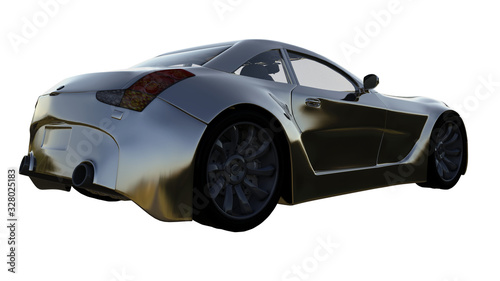 Silver Sports Car 3-D-Illustration  Isolated on White 