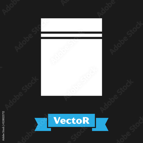 White Plastic bag with ziplock icon isolated on black background. Vector Illustration