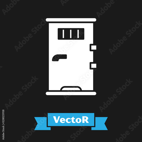 White Prison cell door with grill window icon isolated on black background. Vector Illustration