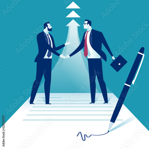 Signing a good agreement is the start of a successful project. Business vector illustration