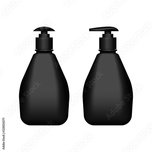 Realistic 3d black liquid soap bottle mockup isolated on white background