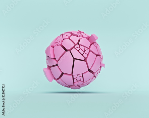 pink cracked sphere. Abstract geometric shapes. Modern background design for poster  cover  branding  banner. 3d rendering
