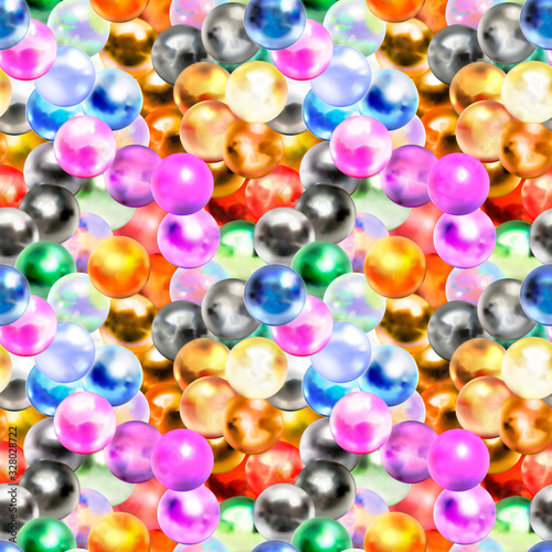 Different glossy marble balls with glares, bright seamless pattern