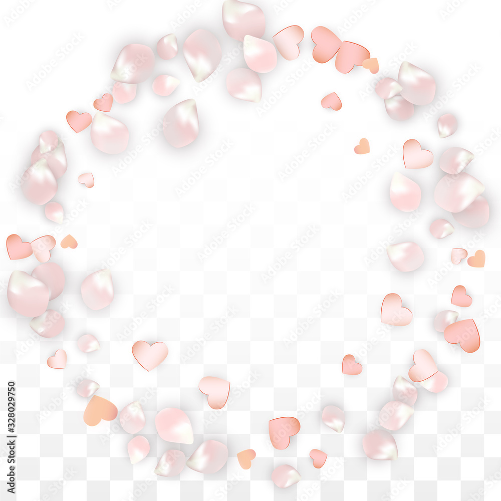 Vector Realistic Petals and Hearts Confetti. Flying Sakura and Hearts on Transparent Background. Wedding Invitation Background. Spring Romance Poster. Vector Illustration for Anniversary Design. Vector Realistic Petals and Hearts Confetti. Flying Sakura and Hearts on Transparent Background. Wedding Invitation Background. Spring Romance Poster. Vector Illustration for Anniversary Design.