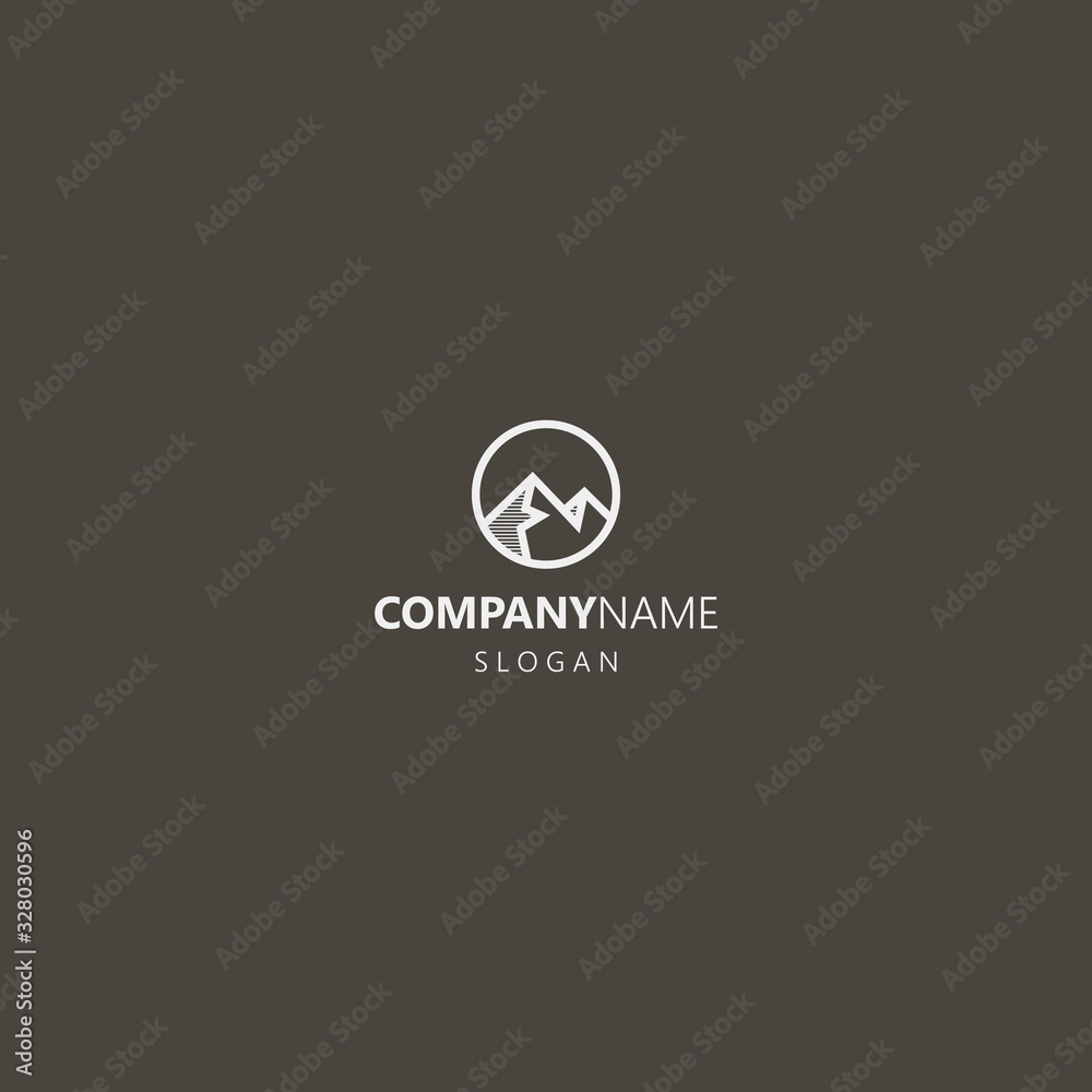 white logo on a black background. simple vector geometric line art iconic logo of mountain peaks in a round frame white logo on a black background. simple vector geometric line art iconic logo of mountain peaks in a round frame