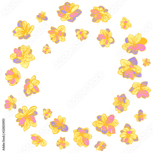 Colorful illustration of floral wreath. Hand draw frame. Can be used for invitation, greeting card and poster