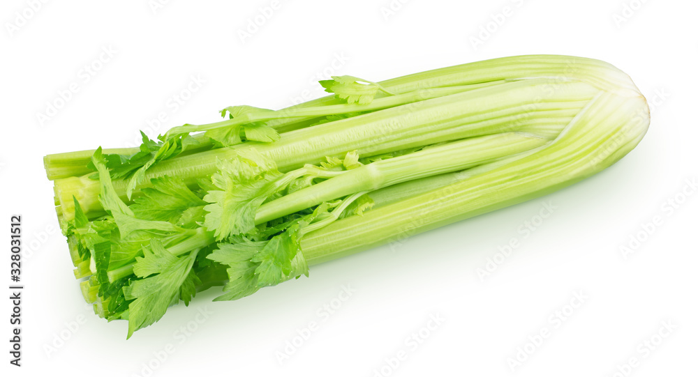 Bunch of fresh celery stalk with leaves isolated on a white background. Bunch of fresh celery stalk with leaves isolated on a white background.