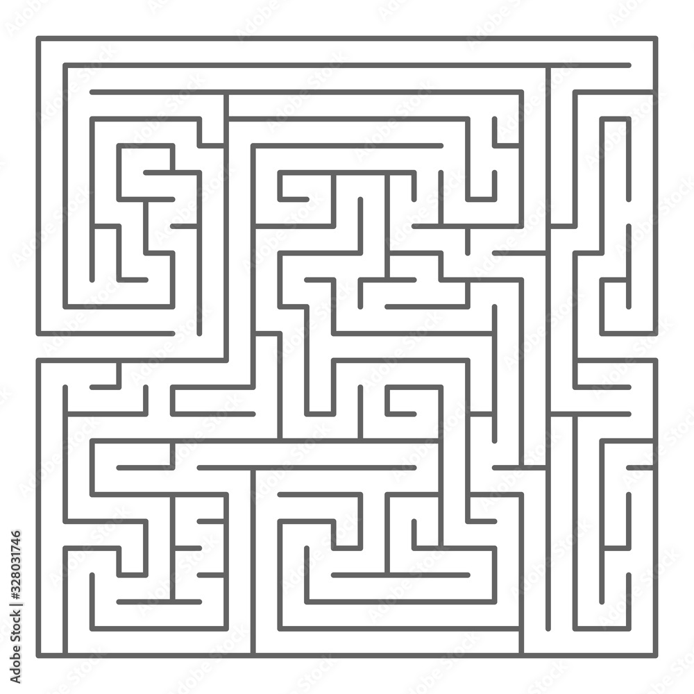 Square shaped maze, black silhouette on white Square shaped maze, black silhouette on white