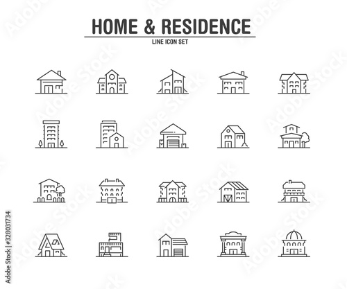 Home and Residence line icons. Vector illustration pixel perfect on white background.