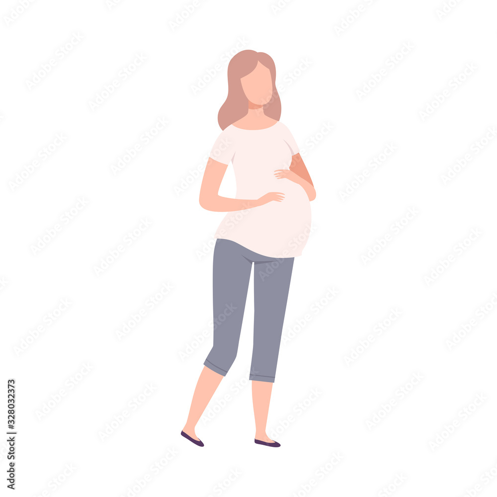 Walking Pregnant Young Woman, Happy Parenthood Flat Vector Illustration Walking Pregnant Young Woman, Happy Parenthood Flat Vector Illustration