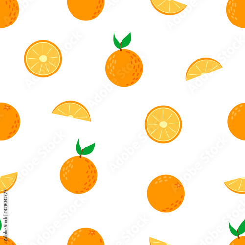 Fototapeta Naklejka Na Ścianę i Meble -  Seamless pattern with the image of slices of orange. Flat vector illustration isolated on white background.