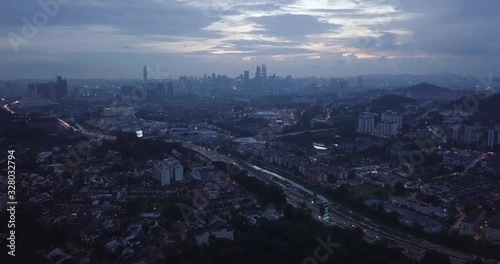 Kuala Lumpur skyline aerial shot at night