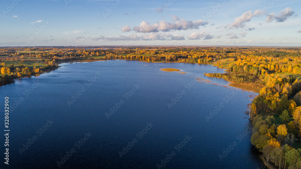 Obraz premium Beautiful nature landscape - lake and forests from above around Stameriena village, Latvia (drone photography)