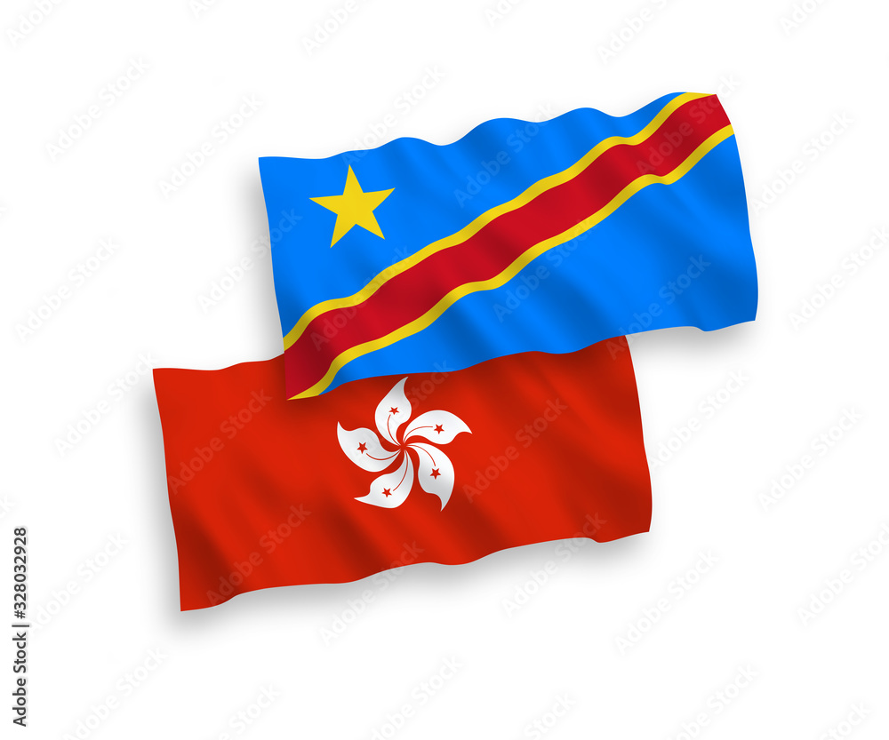 Flags of Democratic Republic of the Congo and Hong Kong on a white background Flags of Democratic Republic of the Congo and Hong Kong on a white background