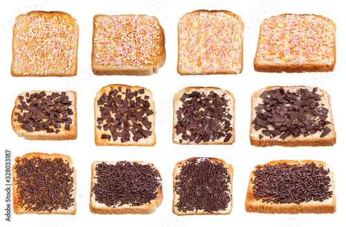 set of various dutch sweet toasts isolated