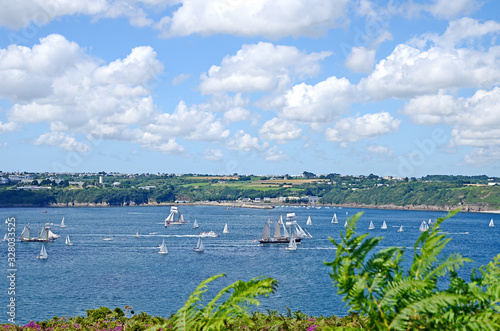 A big sailing race of old sailing boats near Crozon in Brittany, France