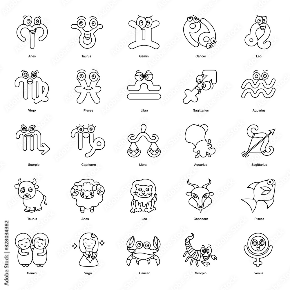 Astrology Signs and Palmistry Doodle Icons Pack Astrology Signs and Palmistry Doodle Icons Pack