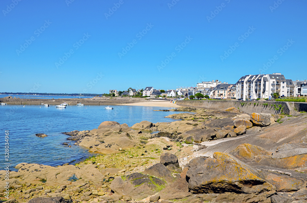 Concarneau's Harbour and its Medieval part Ville Close which is a walled town on a long island in the centre of the harbour. Brittany, France