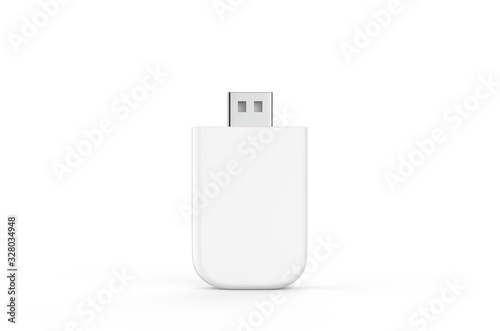 Blank pen drive for promotional branding, flash drive mock up template on isolated white background, 3d illustration.