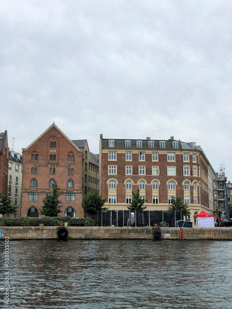 Buildings on the waterfront on the canal at Copenhagen in Denmark